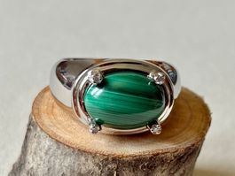 Ring Malachit, 4 Brillanten, Silber 925, Gr. 60, NEU