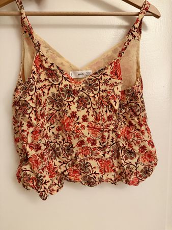 MNG Crop Top Floral Print Cream Red Size S