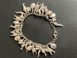 Bracelet de breloques porte-bonheur argent 925, 22.97g