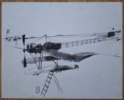 Hans Küchler Olten Tusch-Zeichnung "Futuristisches Flugojekt