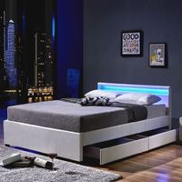 9183 - LED Bett 140x200 + Lattenrost - WEISS