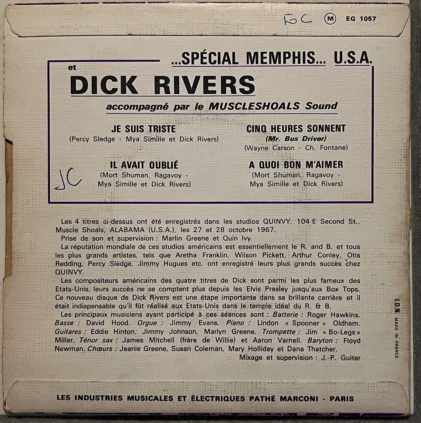Schallplatten: DICK RIVERS - JE SUIS TRISTE – Gebraucht aus Bussigny von vinyl-pas-cher 1