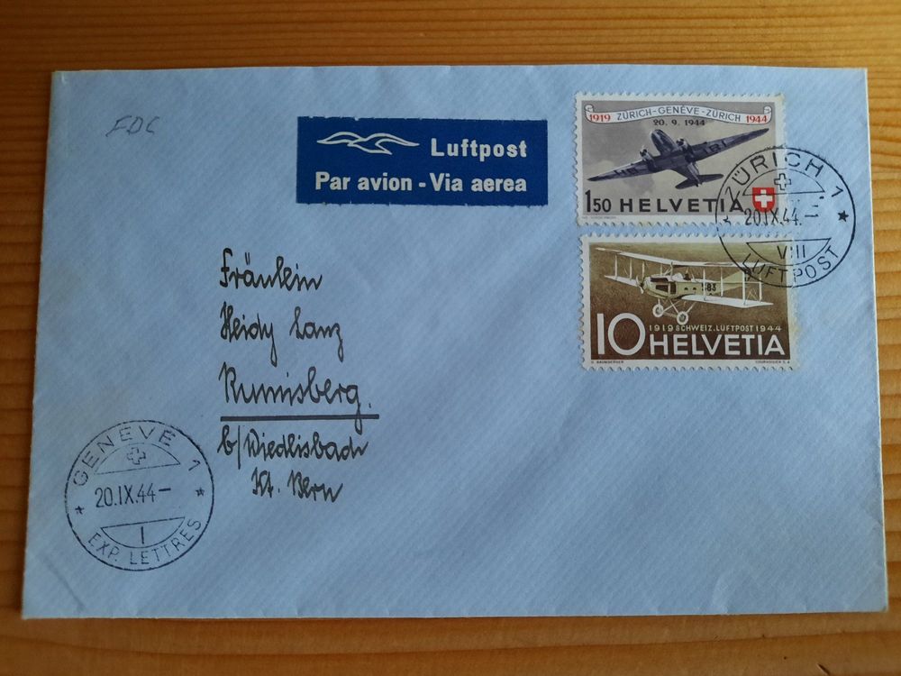 Luftpost Zürich-Genve Rumisberg 20.9.1944 gemäss Bilder (Gebraucht) in ...