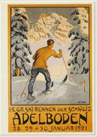 Künstlerkarte, Reklame, Skirennen Adelboden 1921