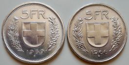 2 Stk 5 Fränkler 1968 CU-NI / 1969 Silber ab Fr. 1.-