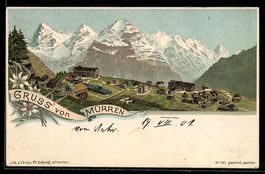 Litho Mürren, Ort vor Bergpanorama aus 