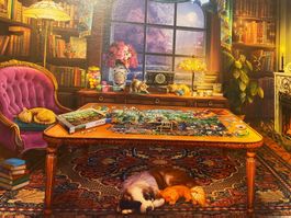 Ravensburger Puzzle 750 Teile gross 164448 Katze Kamin Hund