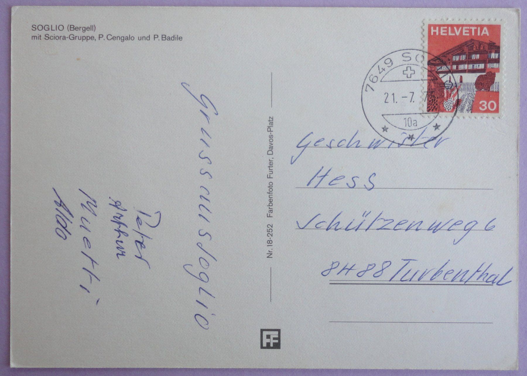 Cartes postales: Soglio (Bergell) – D'occasion à Fétigny par Billy2miny 1