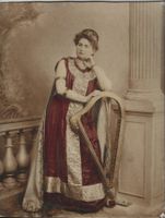 Antik grosse Farbfoto, Dame, Harfe, 19. Jahrhundert