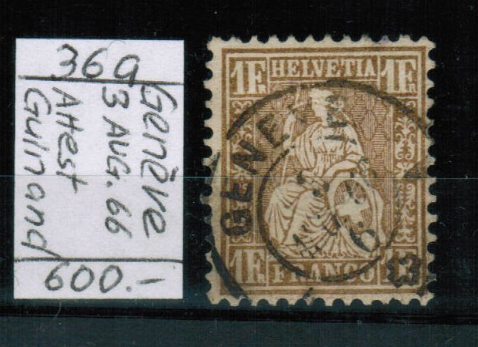 Tutti i francobolli: Si.Helvetia Nr.36a - Attest Guinand – Usato da Bern venduto da peri02