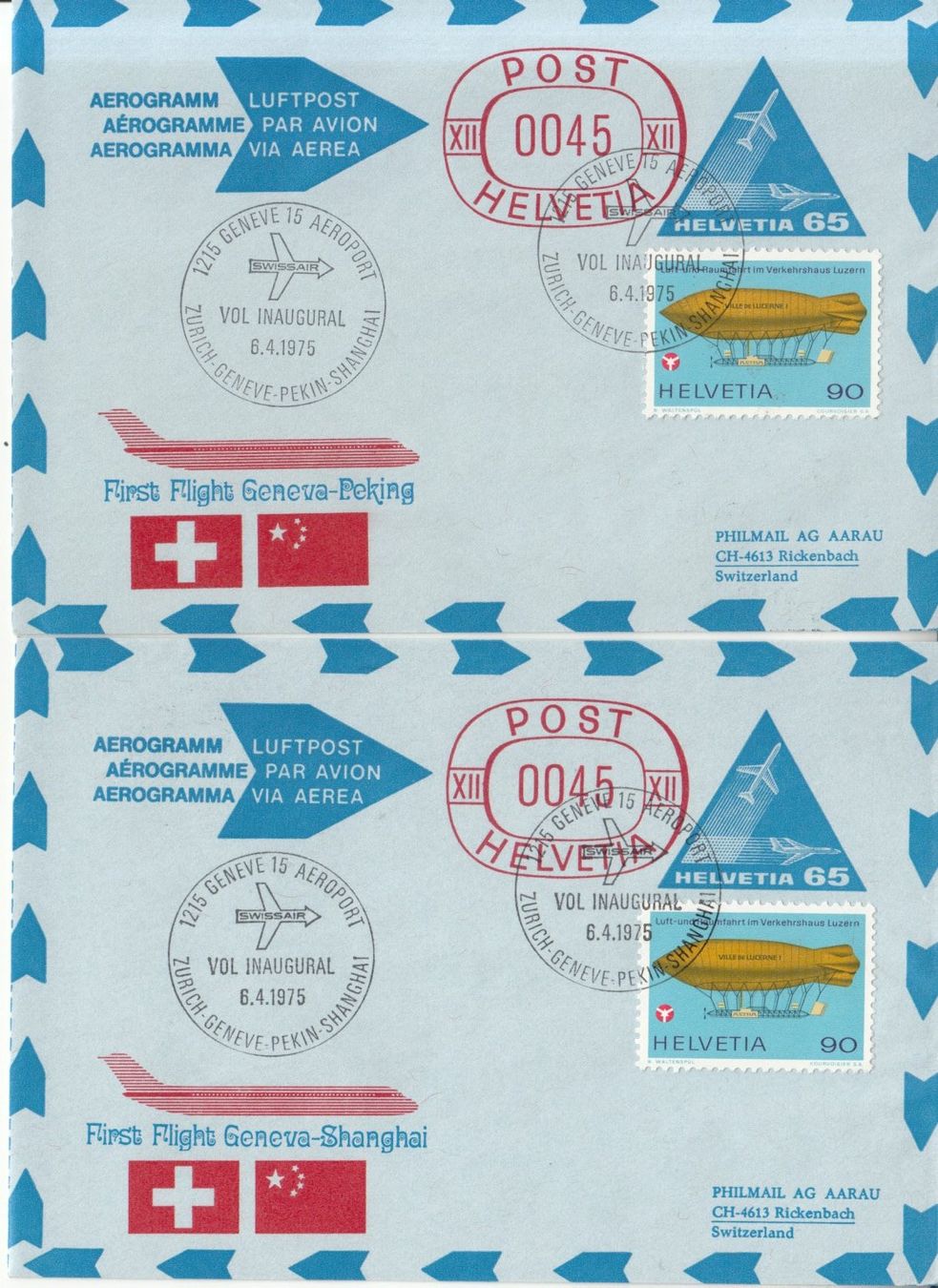 Tutti i francobolli: SLH RF 75.19 c + d mit Aerogramm FG 106 – Usato da Bürglen TG venduto da StampGraf