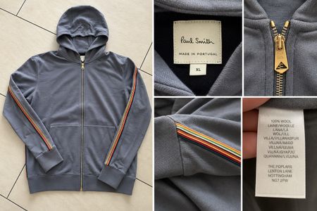 Paul Smith Herren Kapuzenjacke XL – 100 % Wolle – Made in Po