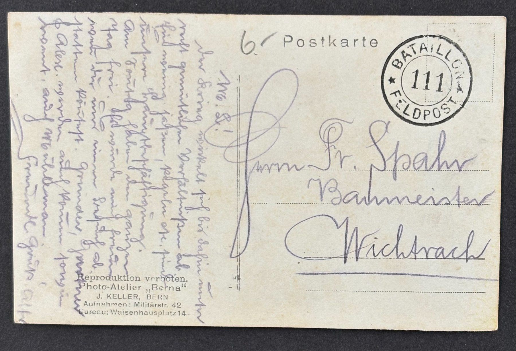 Cartoline postali: ANSICHTSKARTE SCHWEIZER ARMEE BATAILLON 111 – Usato da Ostermundigen venduto da crazy-horse-1840 1