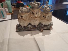 3 gekrönte Eulen, Winterdeko, sehr guter Zustand!