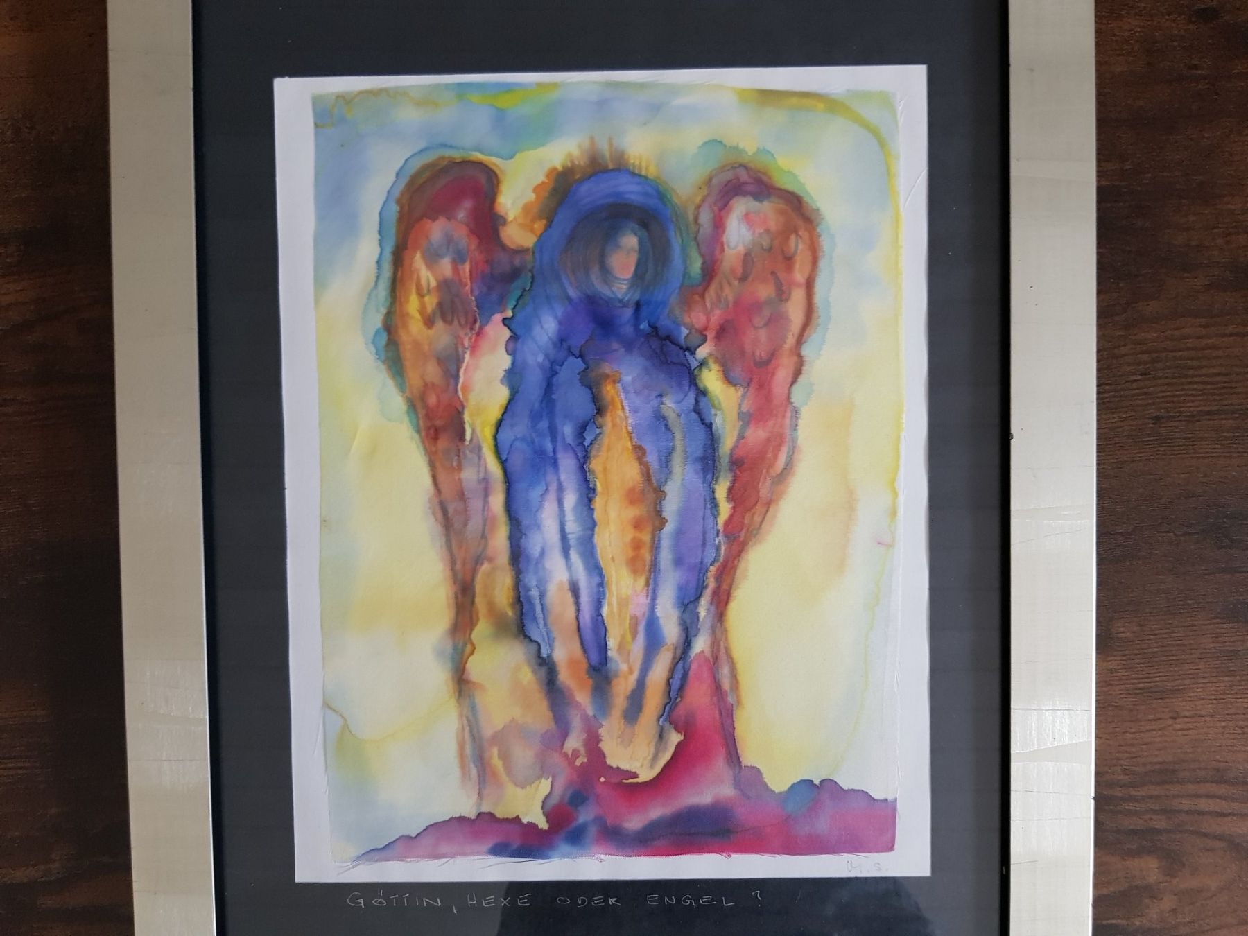 Dipinti: Aquarell auf Seide "Göttin, Hexe oder Engel?", signiert M.S. – Usato da Berneck venduto da heikodzint 2