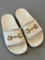 White Gucci Slide Sandals with Horsebit Detail Size 38