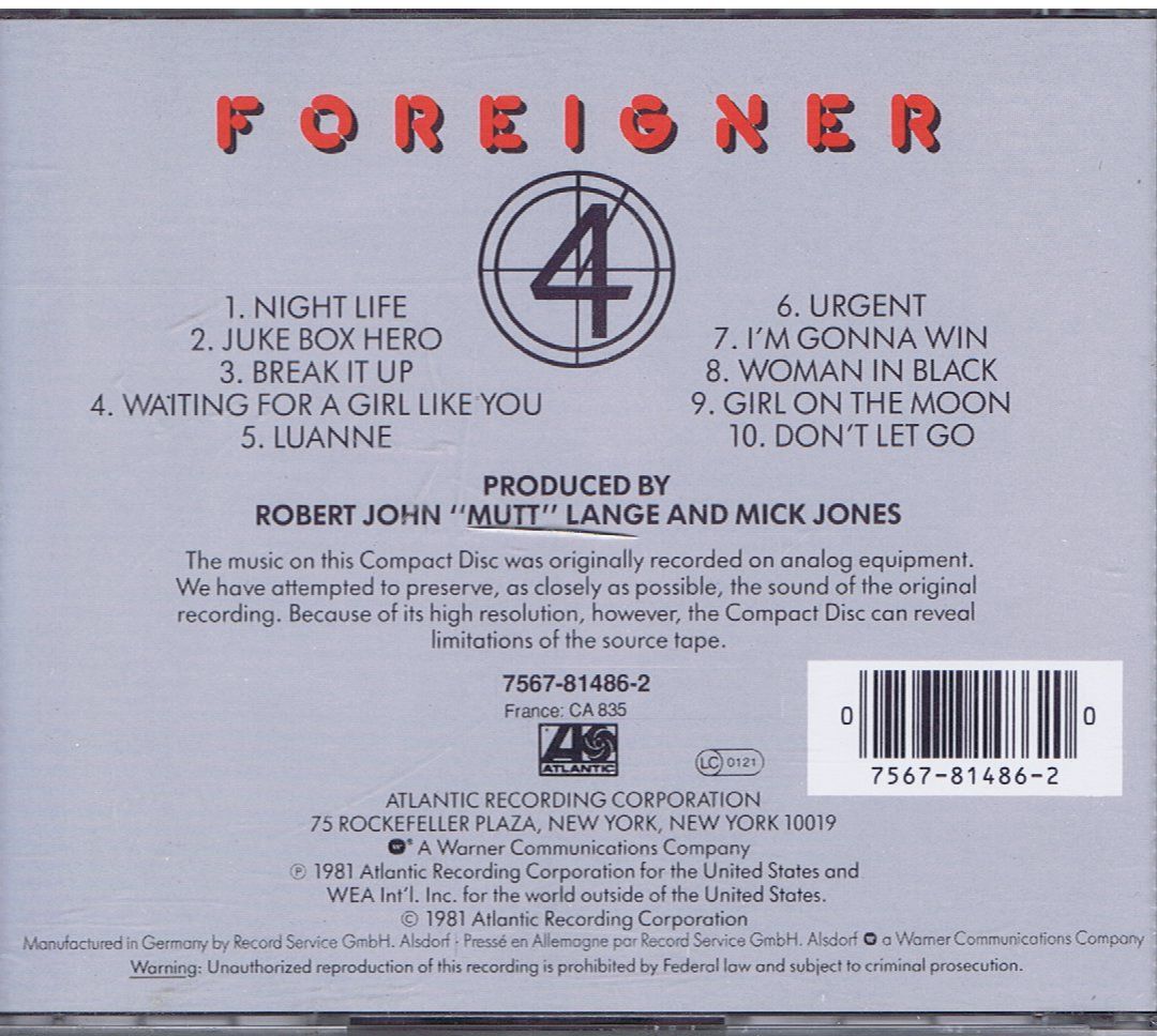 CDs: Foreigner – 4 Foreigner – Gebraucht aus Unterengstringen von Lastchance 1