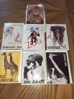 7 alte Blechpostbildkarten von Zürcher Zoo
