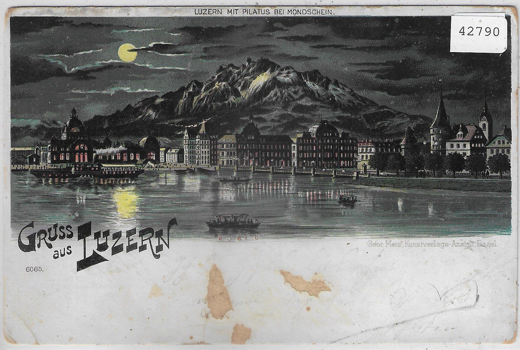 Cartes postales: Gruss aus Luzern - Mondschein-Litho – Défectueux à Ettingen par Kartenplanet