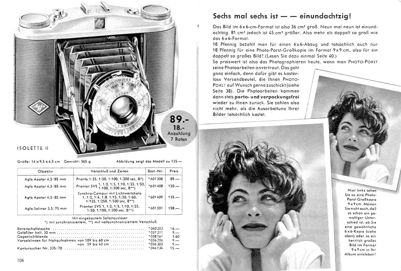 Agfa Fotocamera: AGFA ISOLETTE II, Mittelformat 6 x 6 cm – Usato da Reinach AG venduto da Starwalker 4