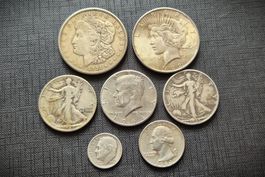 Lot: 7 amerikanische Silbermünzen ab 1921