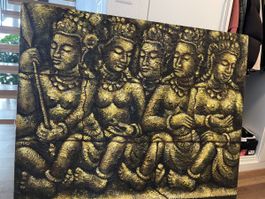 Wandbild Gold Relief Figuren Asien Stil guter Zustand