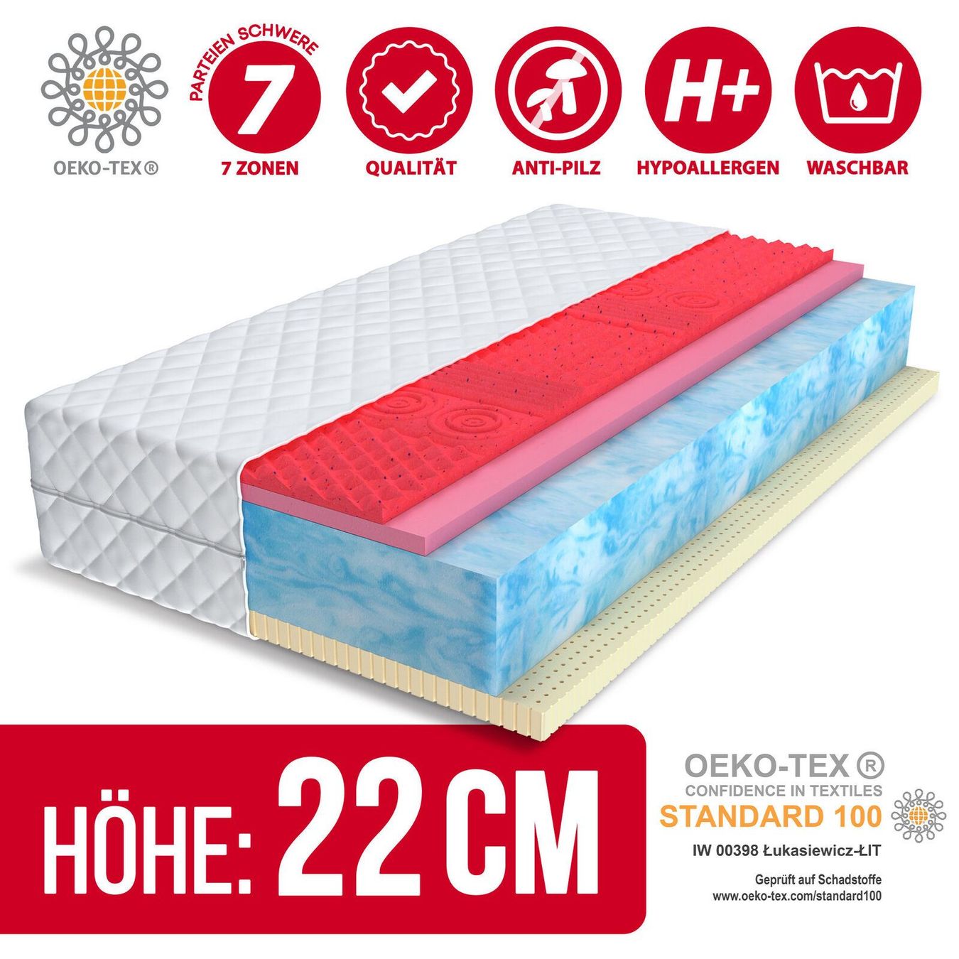 Matratzen: Matratze 80x200 LAGOS - H2/H3 - 22cm – Neu und originalverpackt aus Wallenwil von toesstal-vertrieb