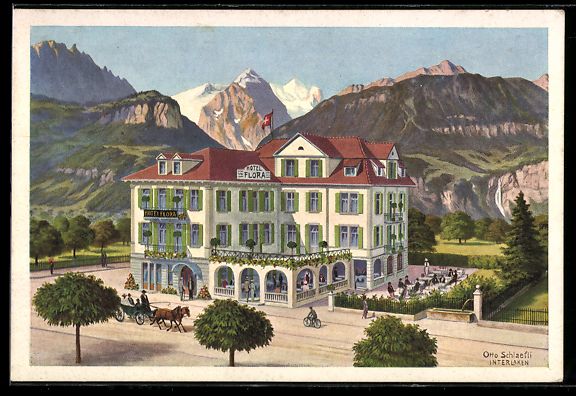 Cartoline postali: sign. Otto Schlaefli: Interlaken, Hotel  – Usato da Berlin venduto da bartko-reher