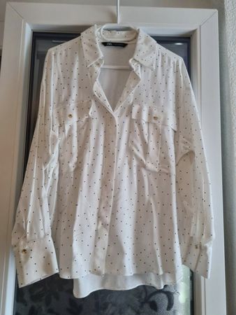 Chemise Zara S blanche à pois 100% viscose