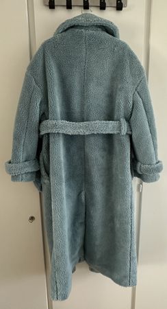 Topshop Teddyfell Mantel aquablau – Gr. 36 – mit Gürtel
