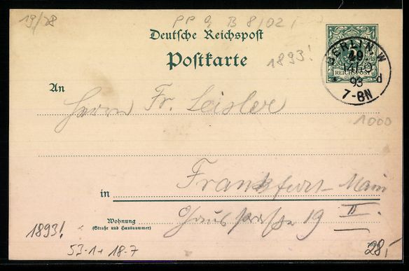 Cancelleria postale: Vorläufer-Lithographie Berlin, 1893, Ps – Usato da Berlin venduto da bartko-reher 1