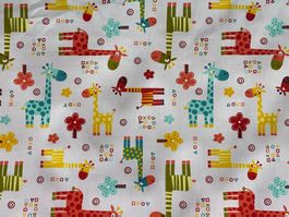Tissu coton blanc imprimé girafes