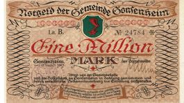 Gonsenheim 1 Mil.Mark+Stempel Serie B 17.08.1923VZ+-VZ++