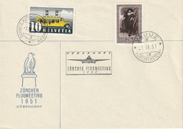 Sonderumschlag v. ZH-Flugmeeting 1951, mit CH u LIC-Frankatu