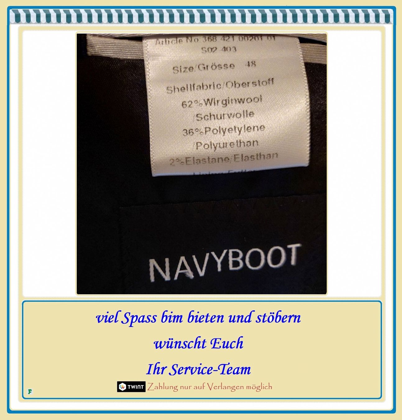 Navyboot Jacken: NAVYBOOT • Jacquet – Sakko – Grösse 48 – Gebraucht aus Münchwilen TG von FLOHMIFLITZER 3