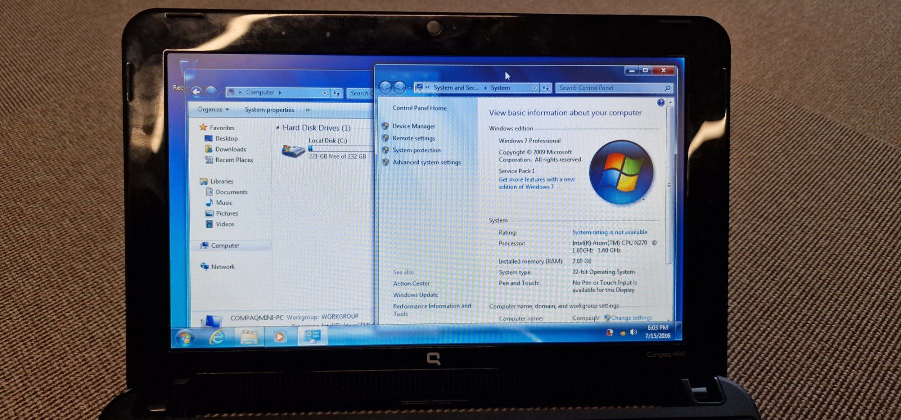 Compaq Notebook: HP Compaq Mini110 – Usato da Gerlafingen venduto da diotech
