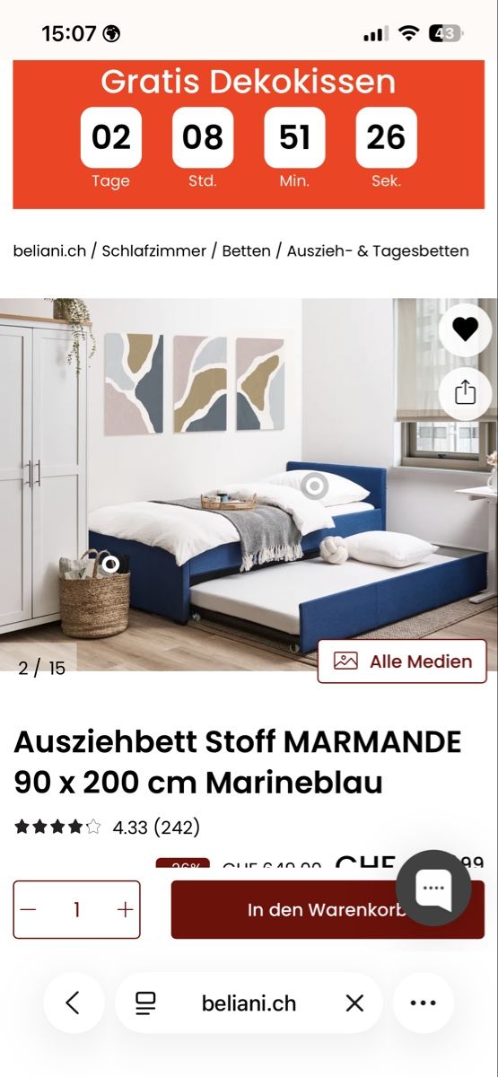 Betten: Ausziehbett Beliani Dunkelblau – Gebraucht aus Stein am Rhein von nor_v2gh 1