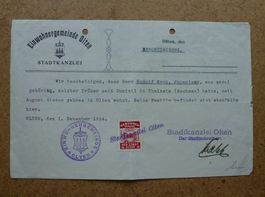 Stadtkanzlei Olten ++ Bescheinigung aus dem Jahr 1914