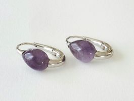 Silber 925 Creolen mit Amethyst Tropfenform - NEU