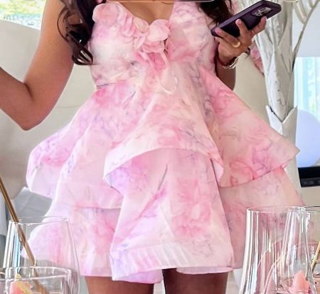 Cocktailkleid, Kleid, kurzes Blumenkleid rosa weiss & lila