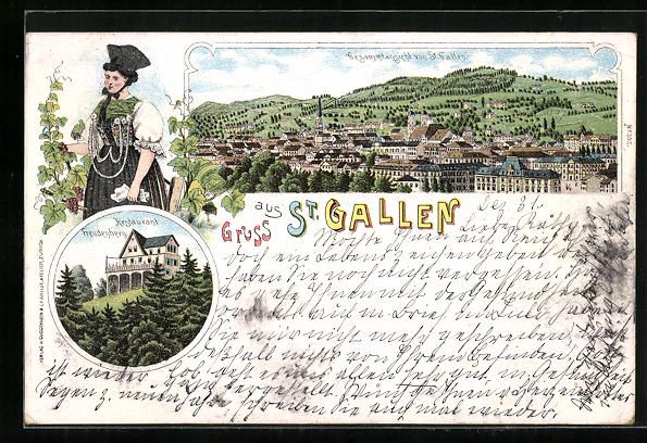 Ansichtskarten: Litho St. Gallen, Restaurant Freudenberg – Gebraucht aus Berlin von bartko-reher