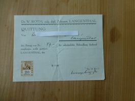 Langenthal, Quittung W. Roth Zahnarzt, 1942