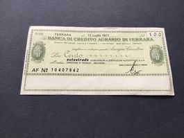 Notgeld Italia 100 Lire credito di ferrara autostade 12/7/77