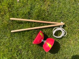 Diabolo-Set, rot, mit Handstäben und Schnur, Top Zirkus!