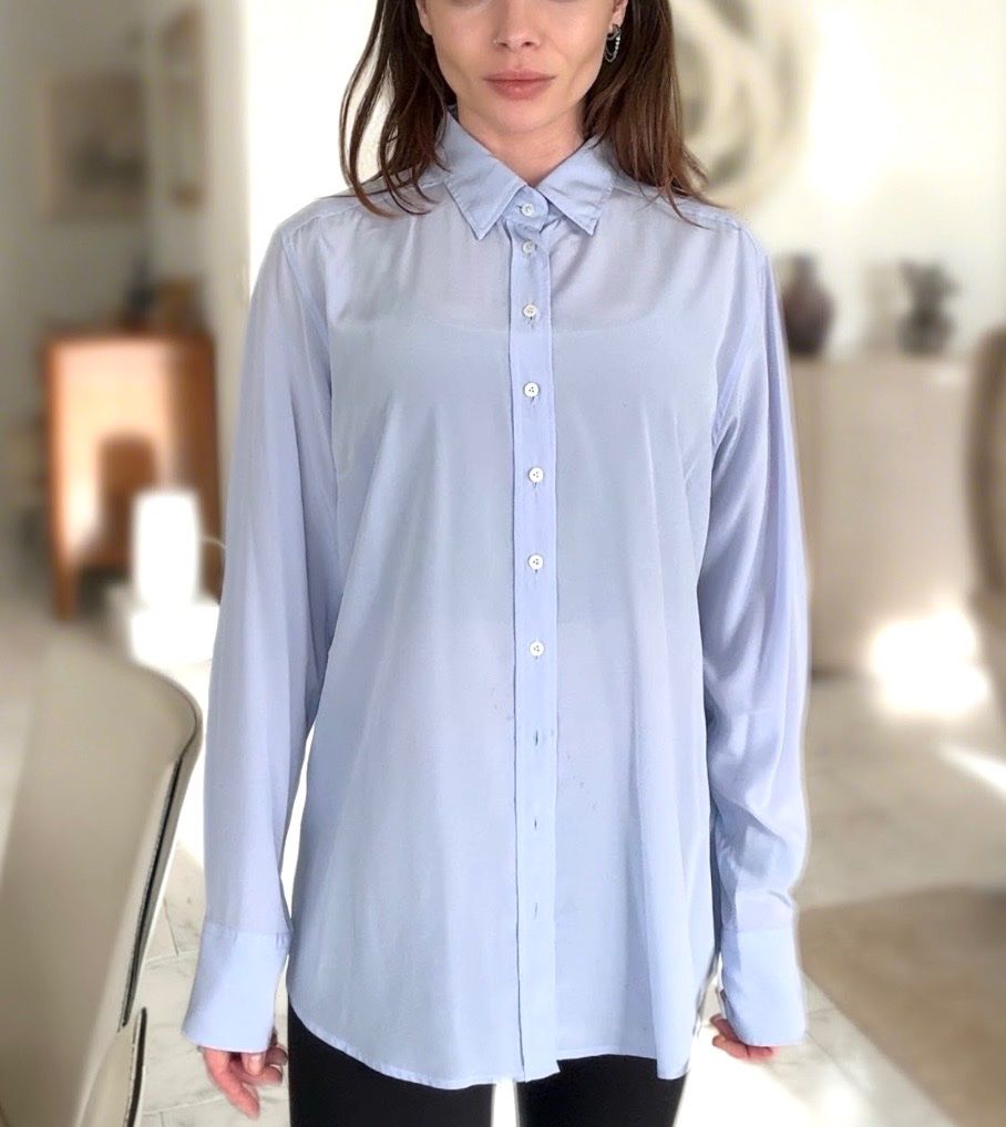 Van Laack Camicette: Van Laack Seidenbluse Hellblau, Top Zustand! – Nuovo (secondo la descrizione) da Erlenbach ZH venduto da msa_x26y 4