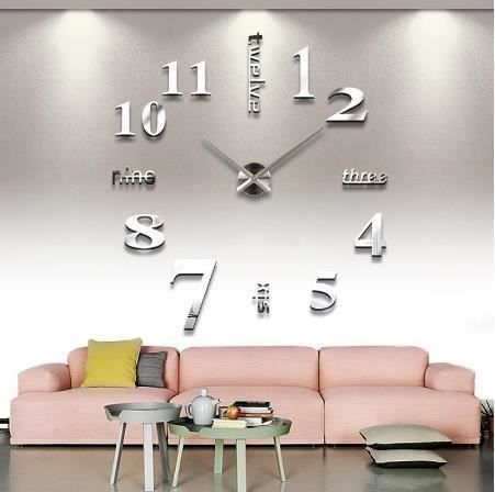 3D Digitaluhr Wandtattoo – Spiegeleffekt, Leiser Quarzwerk, Selbstklebend, 31,5x39,5 Cm, Silberfarben