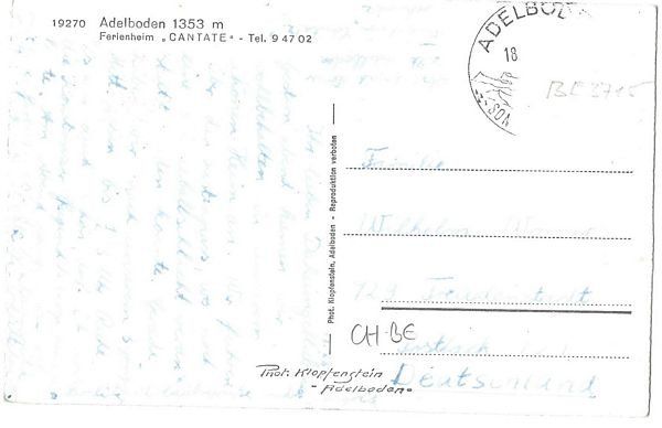 Cartoline postali: Adelboden, Ferienheim CANTATE um 1950 – Usato da Frauenfeld venduto da POML 1