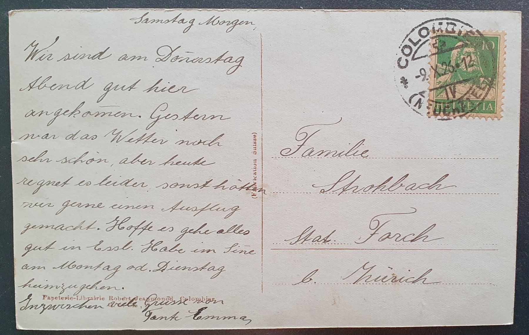 Cartoline postali: Colombier 1926 – Usato da Kreuzlingen venduto da Rschweiz1 1