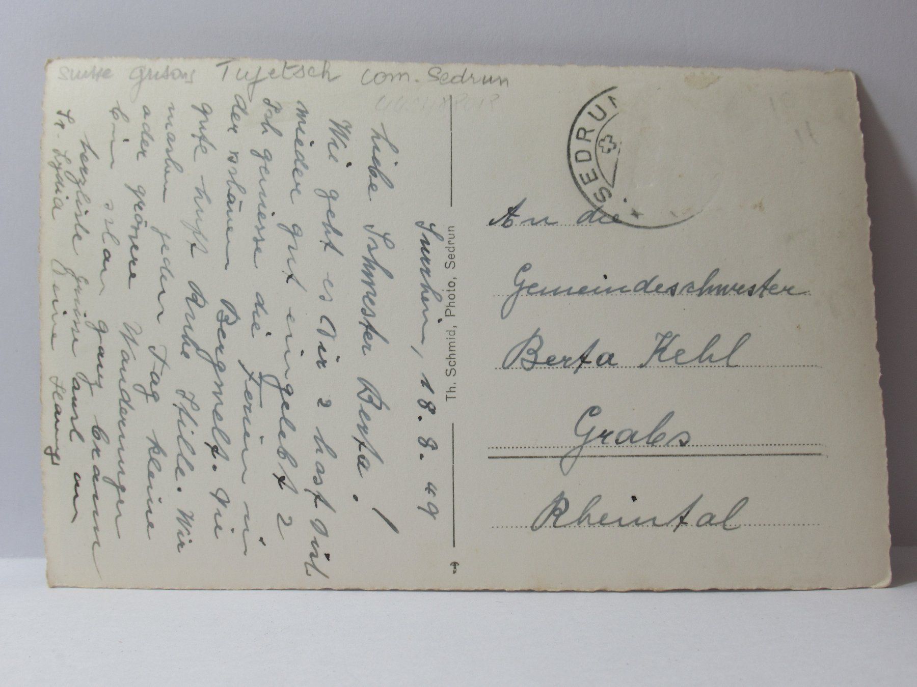 Cartoline postali: Surrhein und Sedrun , Kirche  1949 – Usato da Grenchen venduto da Bluemchen1900 1