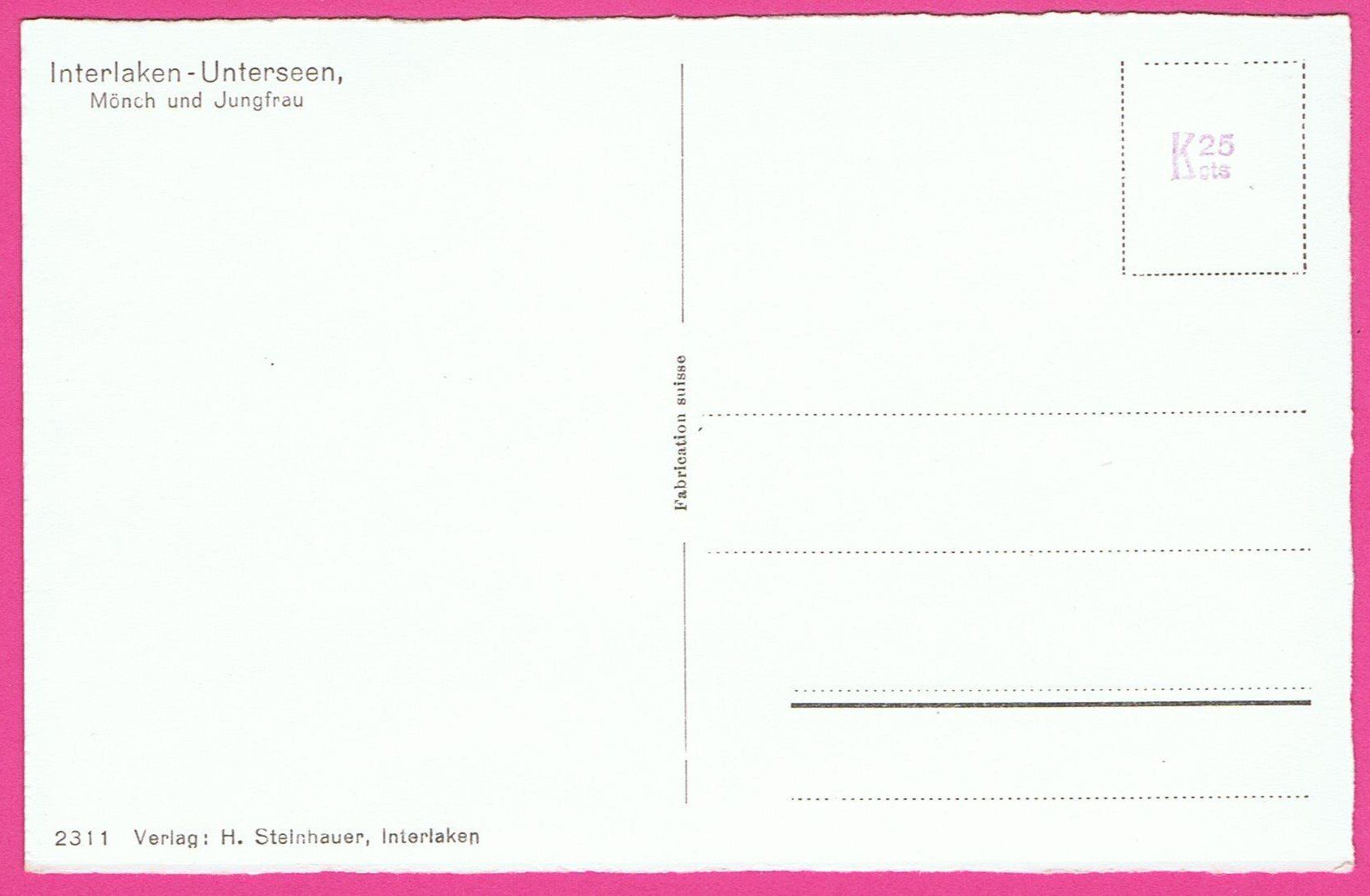 Cartoline postali: Interlaken Unterseen Mönch und Jungfrau – Usato da Einsiedeln venduto da dillie 1